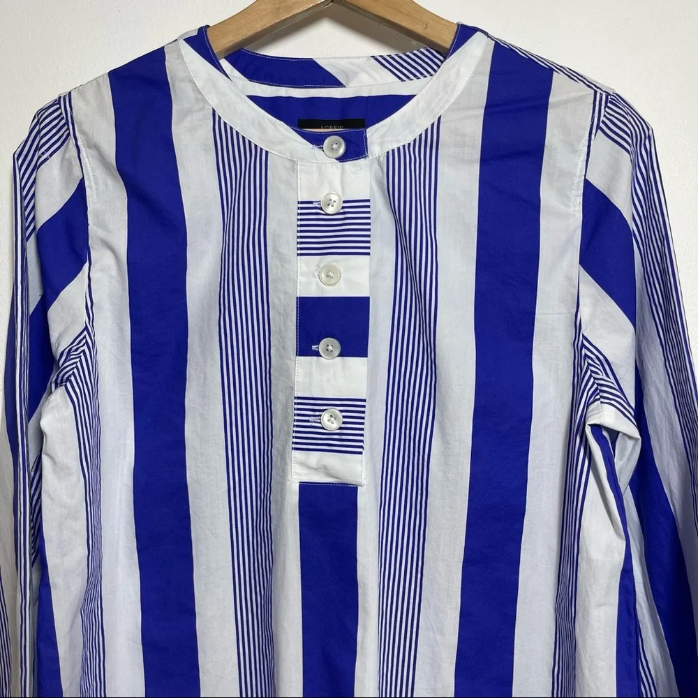 NWT J Crew Striped Tunic Top 3/4 Wide Sleeves Half Button Blue White Sz XS